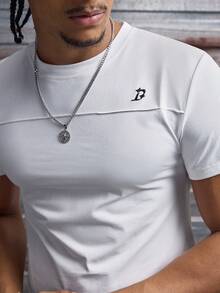 AXEPEAK 男士休闲宽松圆领T恤，白色，带刺绣贴片，夏季款 - 白色 - 查看 6