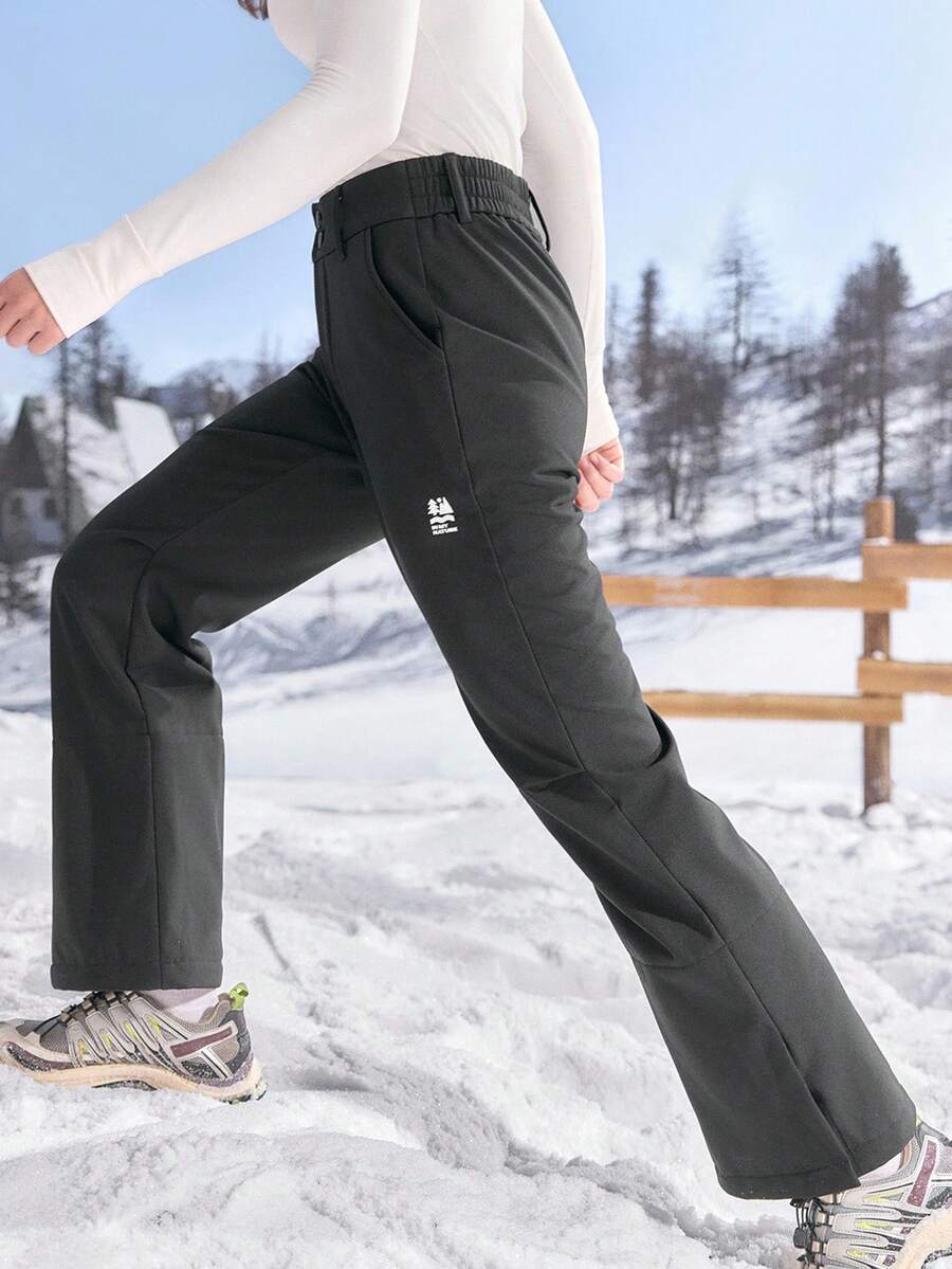 SHEIN In My Nature Black Composite Fabric Flare Leg Pants For Women Practical Long Hiking Trousers With Pockets - Black - View 1