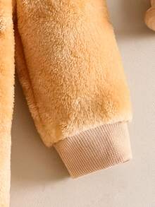 SHEIN 新生儿可爱毛绒狮子造型套装，刺绣狮子帽，长袖连体裤，婴儿服装套装 - 棕色 - 查看 5