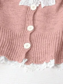 Franclia Áo khoác cardigan dài tay nữ phối ren, kiểu dáng thường ngày, thích hợp đi làm, mùa Thu/Đông. - Bụi hồng - Xem 4