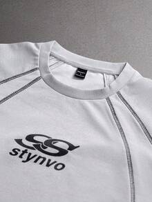 STYNVO 男士休闲撞色拼接短袖T恤短裤套装，夏季男士灰白套装短裤T恤套装，男士夏季套装 - 灰色 - 查看 3