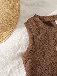 SHEIN 2件套男婴夏季时尚新款透气网眼镂空设计无袖背心套装 - 棕色 - 查看 6