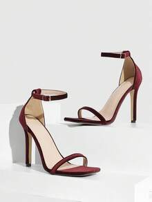 CUCCOO SZL 女士经典简约时尚性感高跟凉鞋，方头搭扣设计，适合夜店、舞会、派对等场合，亦可作为正装鞋、约会鞋、下午茶鞋、情人节等穿着。 - 絲絨棕色 - 查看 3