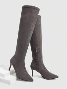 CUCCOO SZL 女士时尚优雅通勤高跟过膝长靴 - 灰色 - 查看 1