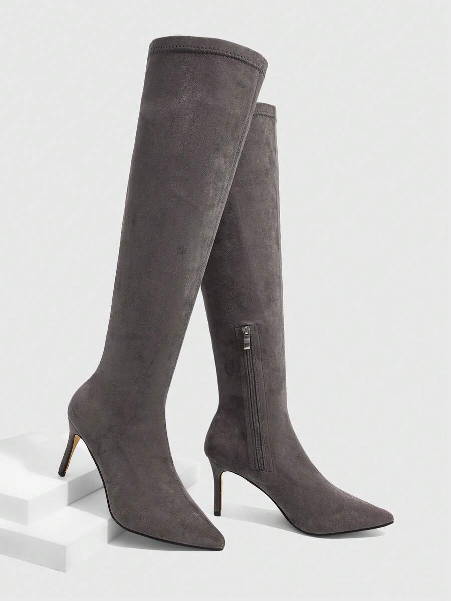 CUCCOO SZL 女士时尚优雅通勤高跟过膝长靴 - 灰色 - 查看 1