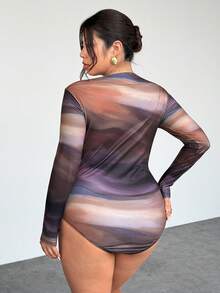 SHEIN Privé 大码女士优雅简约时尚性感连体衣，适合通勤、音乐节、度假等场合，不对称领口，垂坠设计，弹力长袖，秋冬季款 - 彩色 - 查看 3