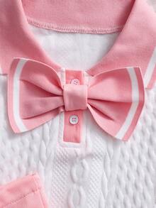 Tween Girls Casual Cute Fashion Textured Fabric Collegiate Style Navy Collar Knit 2 Pieces Set - Pink - View 3