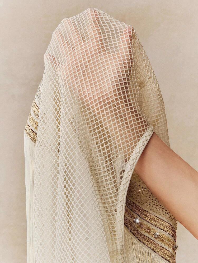 Valentine Elegant Personalized Bubble Bead Crafted, Tassel Grid Design Plus Size Women Jacket