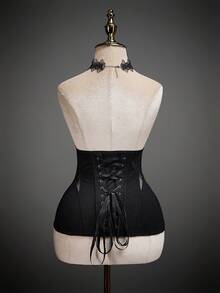 SHEIN ICON 女士性感透视腰部拼接网纱抹胸上衣 - 黑色 - 查看 2