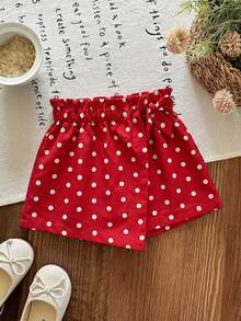 SHEIN LMoss Kids Baby Girl Frill Waist Bow Decor Asymmetric Hem Skort - Red - View 6