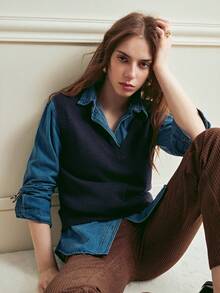 Écloséra Casual Versatile Solid Color Knit Vest - Royal Blue - View 2
