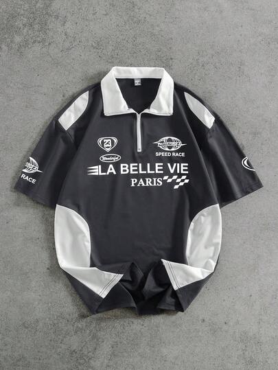 PAVTROS 男士字母印花撞色短袖休闲 Polo 衫