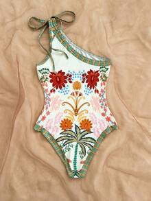 Soleia 新款女士度假针织印花不对称肩带连体衣 - 彩色 - 查看 2