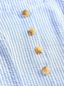 Firerie Kids Firerie Kids 少女春夏新款休闲度假通勤街头时尚蓝白条纹纽扣前开襟无袖背心上衣和直筒裤套装 - 藍白色 - 查看 3