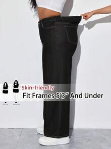 SHEIN PETITE CURVE 大码休闲日常水洗斜插口袋弹力牛仔裤 - 黑色 - 查看 9