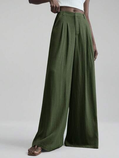 Ontre Quần ống rộng xếp ly dáng suông dành cho nữ, thích hợp cho đi làm, công sở, trang phục trang trọng, giáo viên, trang phục thanh lịch.