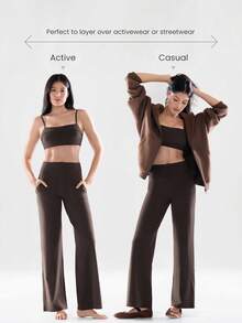 GLOWMODE 29" FeatherFit™ Ease Into It Wide Leg Ultra High-Waist Leggings With Pocket Fall - Brown - View 7