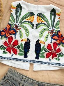 Soleia Chaleco informal con abertura frontal y bordado para mujer, para primavera/verano - Multicolor - Ver 7