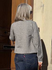 Livesso 女士蕾丝拼接半拉链立领毛衣