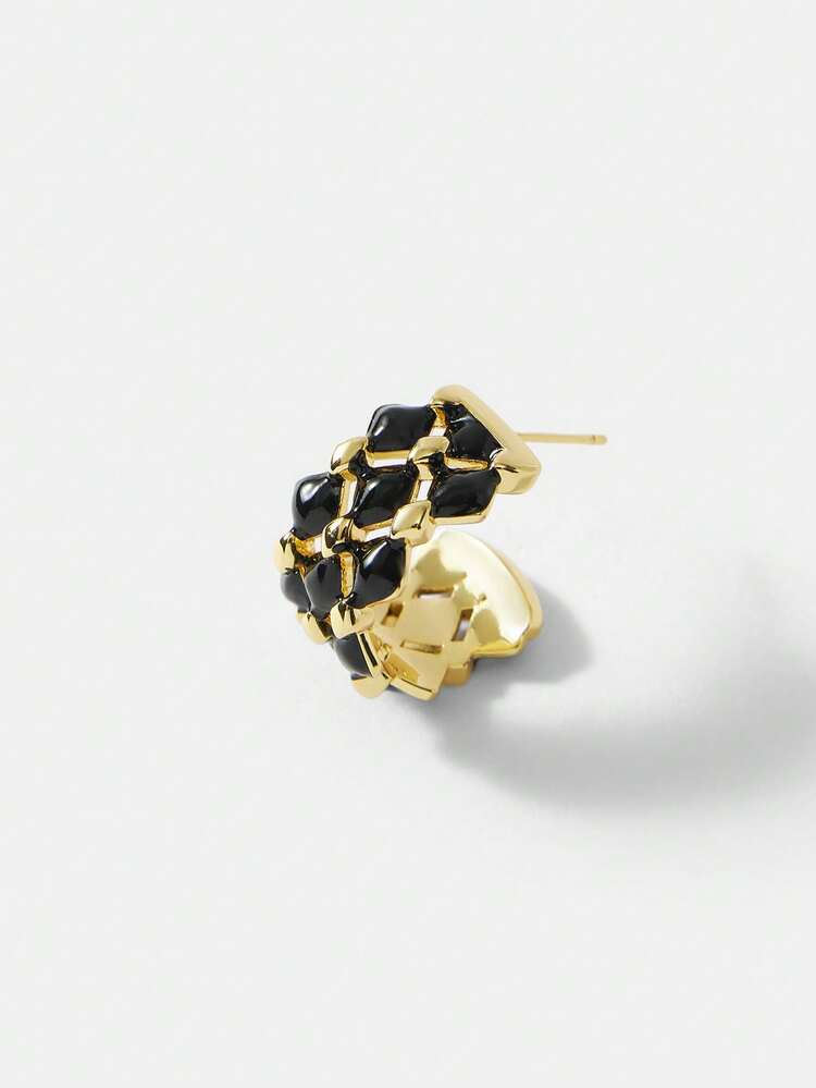BRASS HOOP EARRING IN 22K GOLD PLATING WITH BLACK ENAMEL