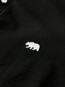 ESTAVOR Men's Henley Neck Long Sleeve Tee 2 In 1 Stripe Sleeves Soft Bear Embroidery Men's Patchwork Top Long Sleeve Men's Long Sleeve Henley - Black - View 3