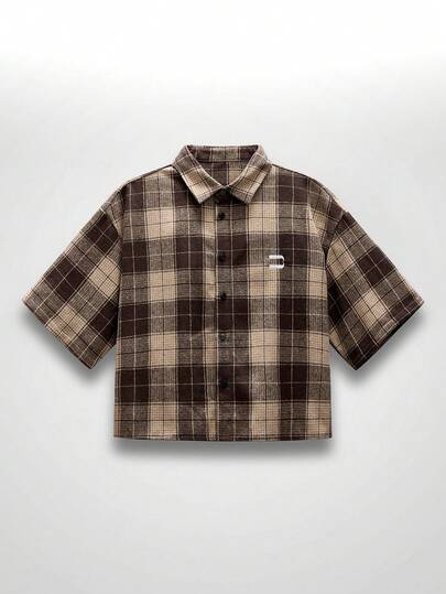 NEON BLANC 男士格子短袖单排扣休闲通勤衬衫