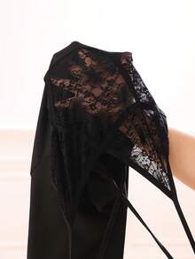 Slumberist Fashionable,,Intellectual & Black Spaghetti Strap Fitted Lace Nightgown For Women,Summer Elegant See Through Night Out Sleepwear Dress - Black - View 9