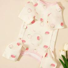 PETSIN 1件宠物猫狗通用可爱粉色草莓图案印花弹力针织舒适柔软狗狗四肢服装腹部保护