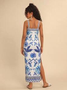 Travachic KIDS Đầm không tay họa tiết hoa thanh lịch, thoải mái cho bé gái tuổi teen, thích hợp cho kỳ nghỉ. - Màu xanh lam - Xem 2