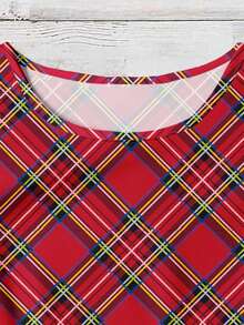 EMERY ROSE Women's Round Neck Short Sleeve Romantic Elegant Plaid Print Blouse, Suitable For Outings, Work Commute, Dates, Parties, Chic Spring - Multicolor - View 4