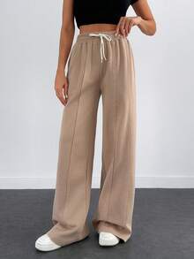 EURMUSE Quần nỉ nữ dáng rộng, đường may phía trước tỉ mỉ - Màu be - Xem 3