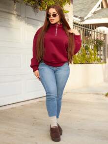 Lupita Cardoza 女士宽松拉链连帽衫 - 酒紅色 - 查看 3