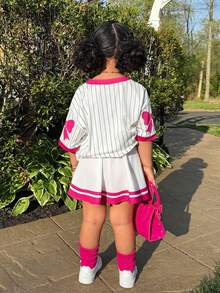 2pcs Young Girls Basketball Jersey Outfit, Numeric Print T-Shirt And Skirt Set, Casual Daily Fashion Versatile Streetwear - Multicolor - View 2