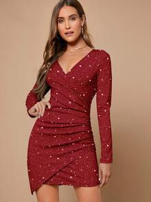 SHEIN BAE 女士优雅派对亮片裹身修身迷你连衣裙