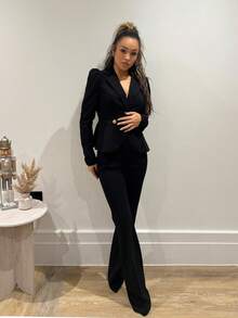 RebeccaVibe 泡泡袖雙排釦西裝外套和褲子 - 黑色 - 查看 6