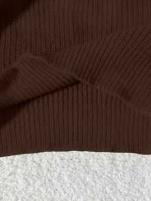 EMERY ROSE Women's Casual Solid Color Crew Neck Pullover Sweater, Autumn/Winter - Coffee Brown - View 3