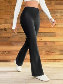 OutZeal 女士柔软保暖磨毛高腰口袋喇叭运动紧身裤秋冬日常休闲款 - 黑色 - 查看 9