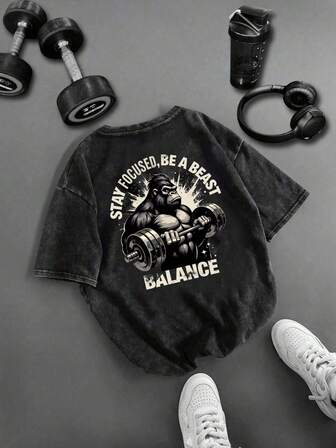 Sport MetroGents Herr sport-T-shirt med gorilla-bokstäver och avslappnad passform