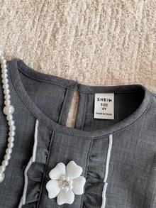 PrepCrw 1 pieza Elegante vestido gris sin mangas con decoración floral 3D de perlas para niñas jóvenes, adecuado para salidas, reuniones, festivales, fiestas, primavera, verano, Día de San Valentín, bodas - Gris - Ver 4