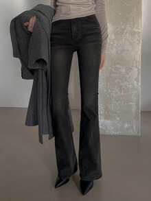 DAZY 女士黑色修身喇叭牛仔裤 Y2k - 黑色 - 查看 2