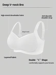 DesireSculpt 1 pieza Sujetador sin costuras con aros y copas moldeadas para mujer, con soporte lateral y ajustable, cómodo - Blanco - Ver 3