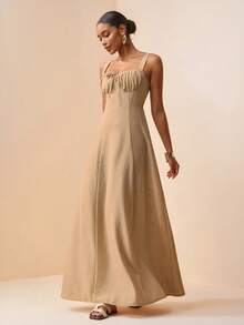 Zivah 2026春夏新款亚麻连衣裙，后背扭结设计，适合音乐节、复活节、圣帕特里克节、情人节、约会、西部风情、游牧风、生日派对、毕业典礼、校园活动、日常穿着、休闲、度假、邮轮旅行、海滩、日光浴、潮流服饰、街头风、婚礼宾客、通勤、早午餐、机场、派对、假日郊游、办公穿着等场合。 - 杏色 - 查看 5