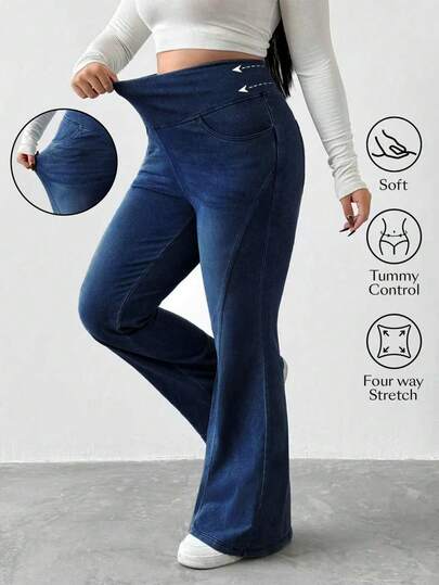 Flexra 大码女式时尚休闲水洗喇叭牛仔裤