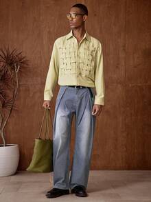 AKNOTIC Men's Woven Casual Loose Straight Leg Pants, Fashionable Daily Wear - Navy Blue - View 3