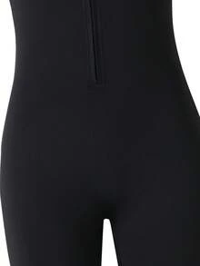 SHEIN 少女半拉链连体衣黑色喇叭裤，返校季，休闲外出 - 黑色 - 查看 4