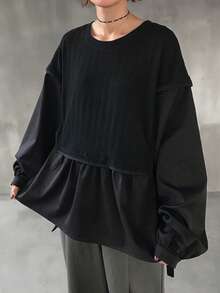 FRIFUL 女士休闲二合一长袖T恤，秋季款 - 黑色 - 查看 4