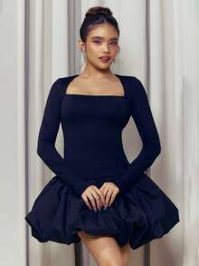 Criza Taa Women's Long Sleeve Flare Collar Peplum Elegant Bodycon Dress, Suitable For Romantic Date, Party, Evening Out, Bridesmaid Dress, Christmas, Goddess Dress