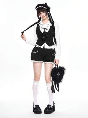 Kawaii Short lanterne femme en patchwork de dentelle mignon