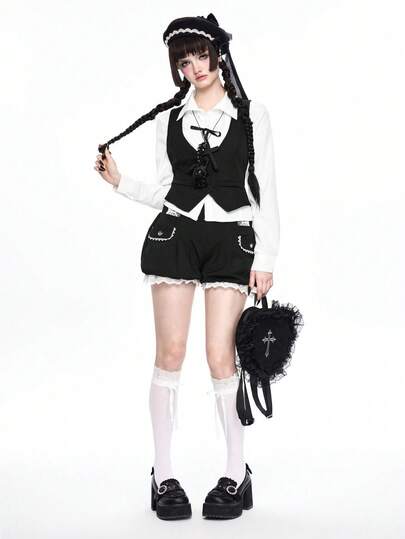 Kawaii Süße Spitzen-Patchwork Damen Laterne Shorts