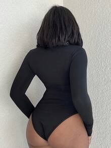 Alexandranx 深 V 领、修身长袖黑色紧身衣、时尚街头服饰 - 黑色 - 查看 2